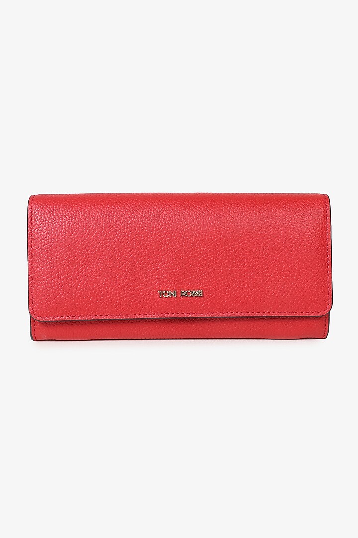 Red Soft Milled Leather Hand Finished Clutch by TONI ROSSI
