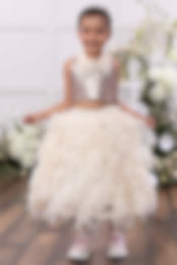 Off-White Georgette Feather Skirt Set For Girls by Tinsel Kids at Pernia's Pop Up Shop
