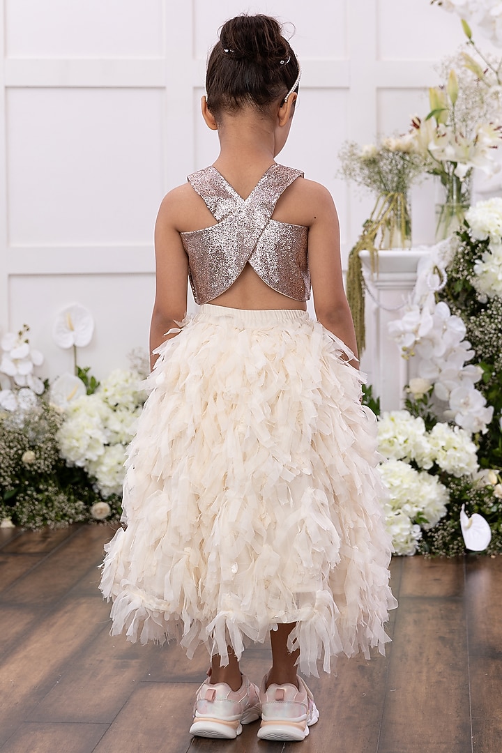 Off-White Georgette Feather Skirt Set For Girls by TAMASHA at Pernia's Pop Up Shop