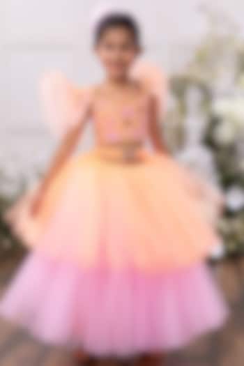 Peach & Pink Tulle Net Layered Skirt Set by Tinsel Kids at Pernia's Pop Up Shop