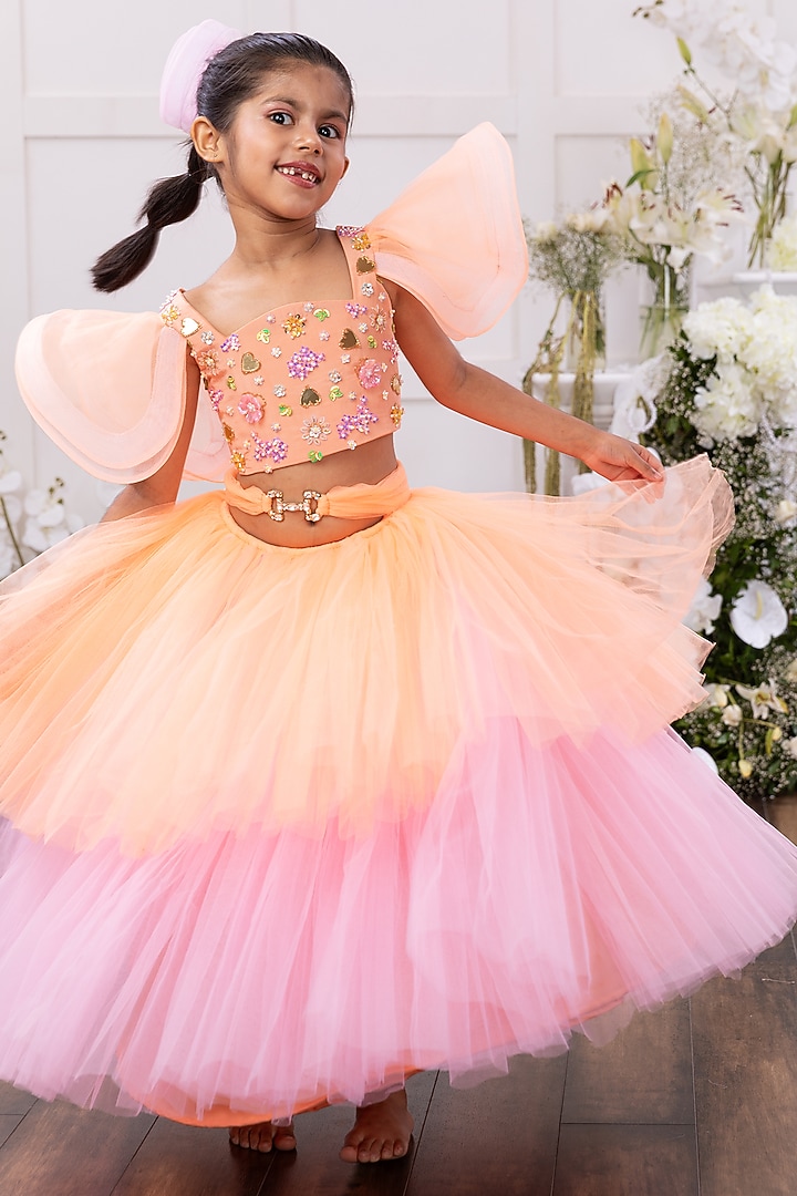 Peach & Pink Tulle Net Layered Skirt Set by TAMASHA at Pernia's Pop Up Shop
