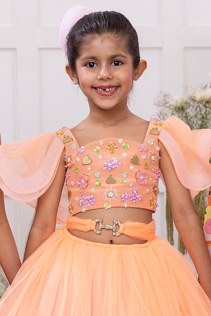 Peach & Pink Tulle Net Layered Skirt Set by TAMASHA at Pernia's Pop Up Shop