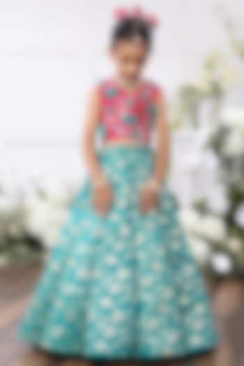 Sea Green Brocade Lehenga Set For Girls by Tinsel Kids at Pernia's Pop Up Shop
