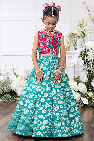 Sea Green Brocade Lehenga Set For Girls by TAMASHA