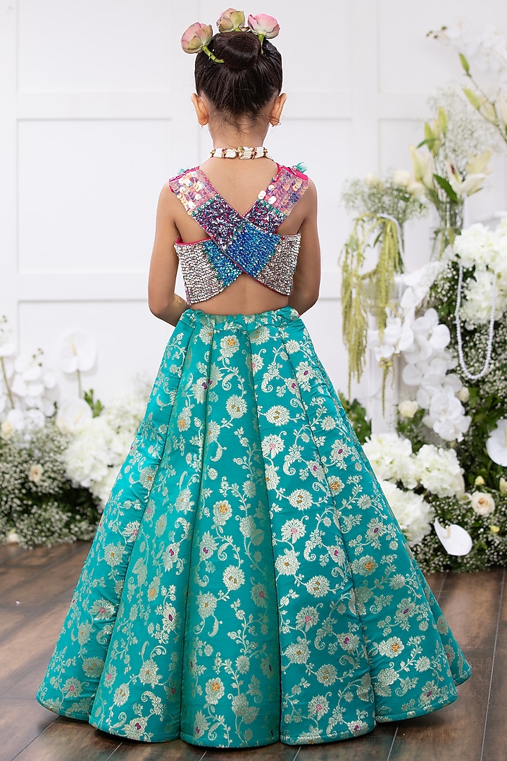 Sea Green Brocade Lehenga Set For Girls by TAMASHA at Pernia's Pop Up Shop