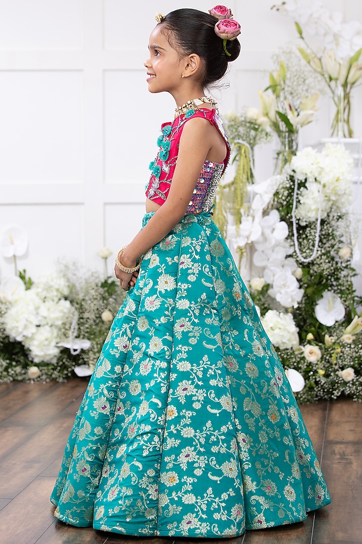 Sea Green Brocade Lehenga Set For Girls by TAMASHA at Pernia's Pop Up Shop
