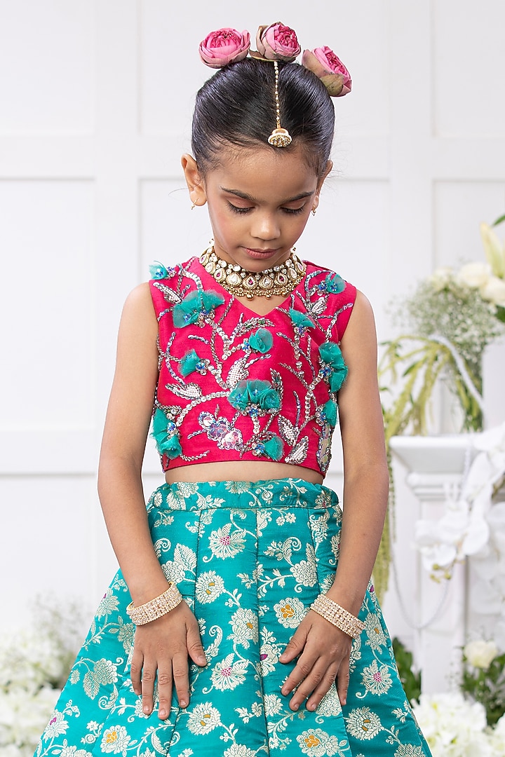 Sea Green Brocade Lehenga Set For Girls by TAMASHA at Pernia's Pop Up Shop