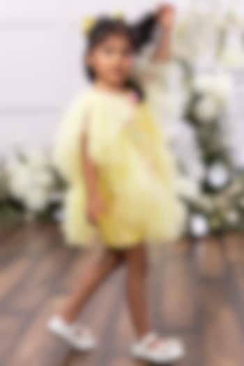 Yellow Burberry Silk & Tulle Net Hand Embellished Dress For Girls by Tinsel Kids at Pernia's Pop Up Shop