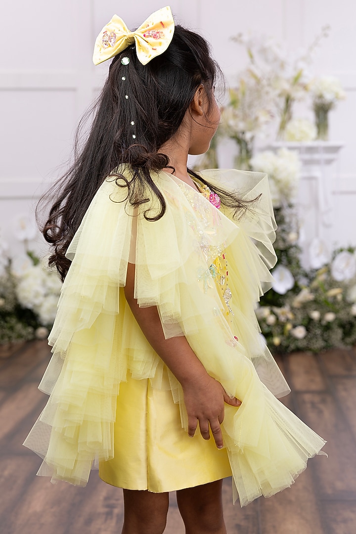 Yellow Burberry Silk & Tulle Net Hand Embellished Dress For Girls by TAMASHA at Pernia's Pop Up Shop