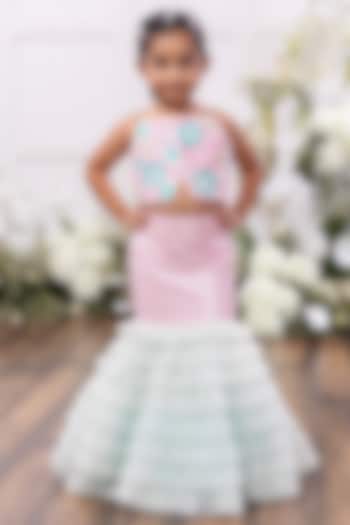 Pastel Pink Faux Leather Skirt Set For Girls by Tinsel Kids at Pernia's Pop Up Shop