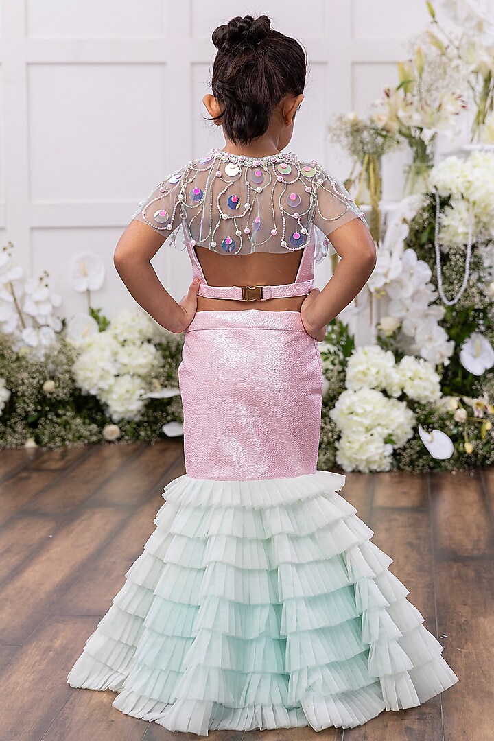 Pastel Pink Faux Leather Skirt Set For Girls by TAMASHA at Pernia's Pop Up Shop