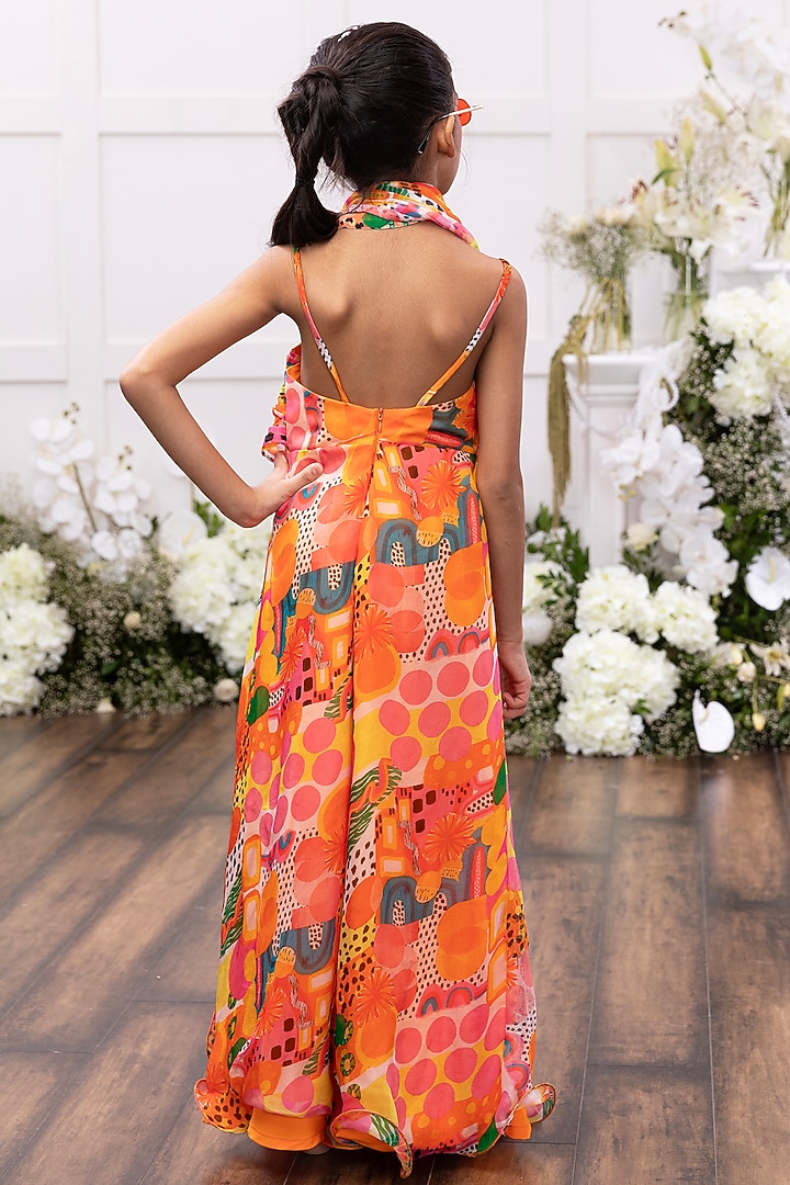 Orange Georgette Printed Jumpsuit For Girls by TAMASHA at Pernia's Pop Up Shop