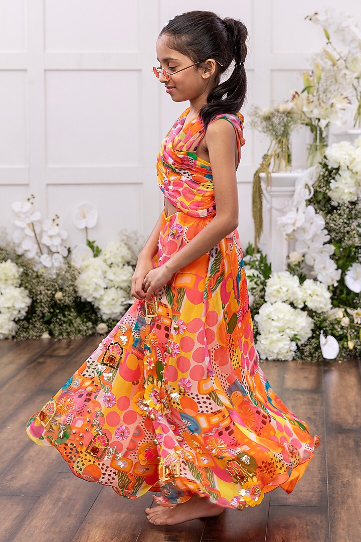 Orange Georgette Printed Jumpsuit For Girls by TAMASHA at Pernia's Pop Up Shop