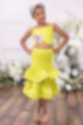Yellow Stretch Fabric Ruffled Skirt Set For Girls by Tinsel Kids at Pernia's Pop Up Shop