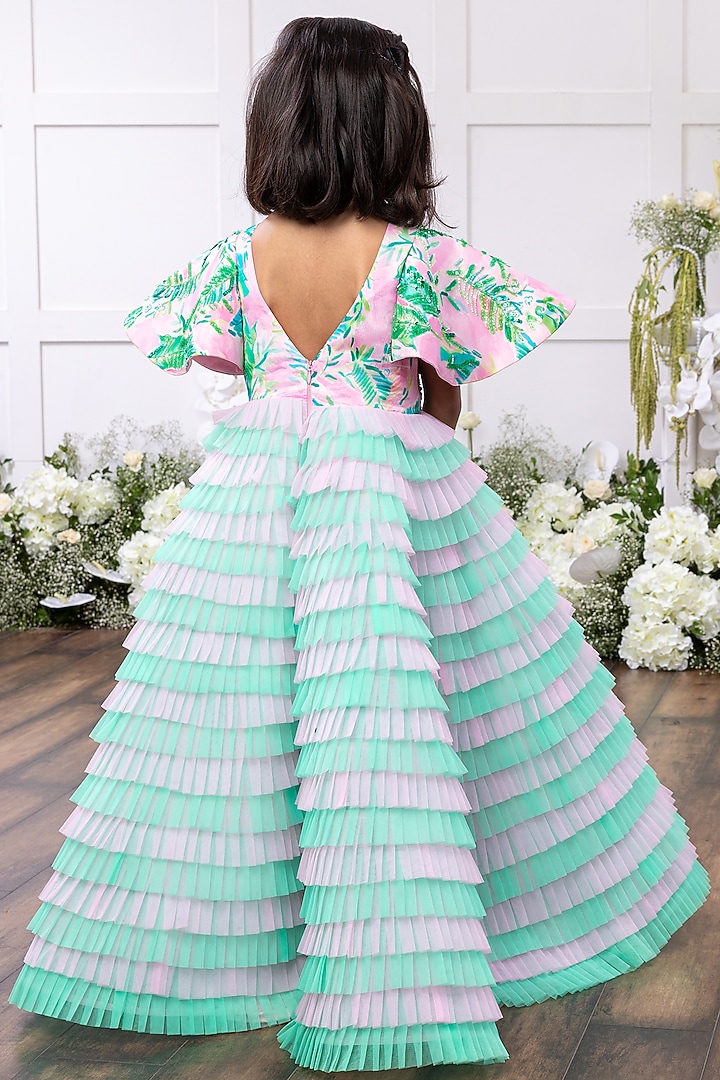 Light Blue Net Printed Gown For Girls by TAMASHA at Pernia's Pop Up Shop