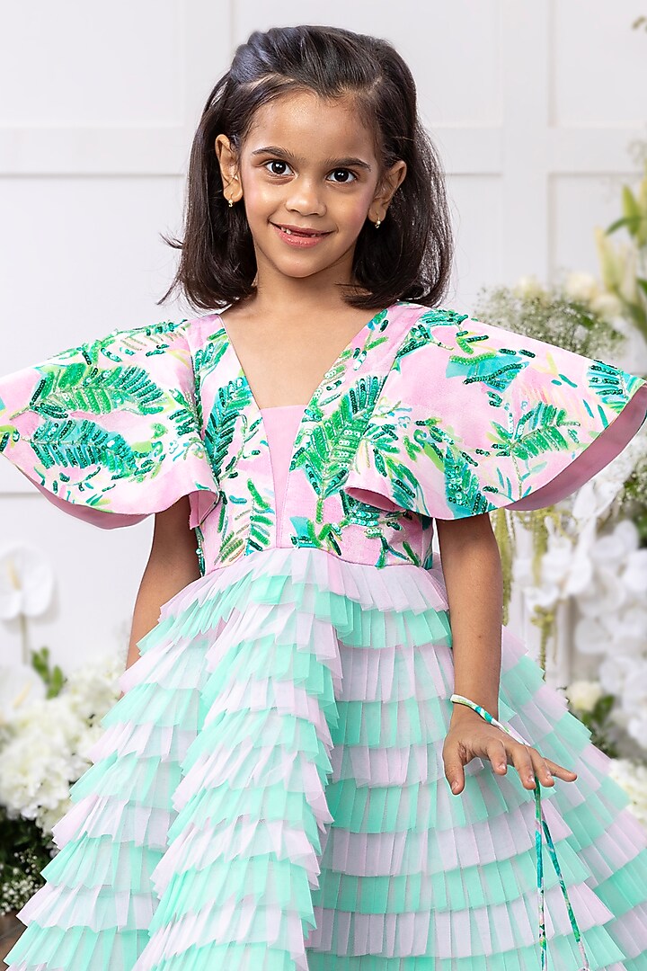 Light Blue Net Printed Gown For Girls by TAMASHA at Pernia's Pop Up Shop