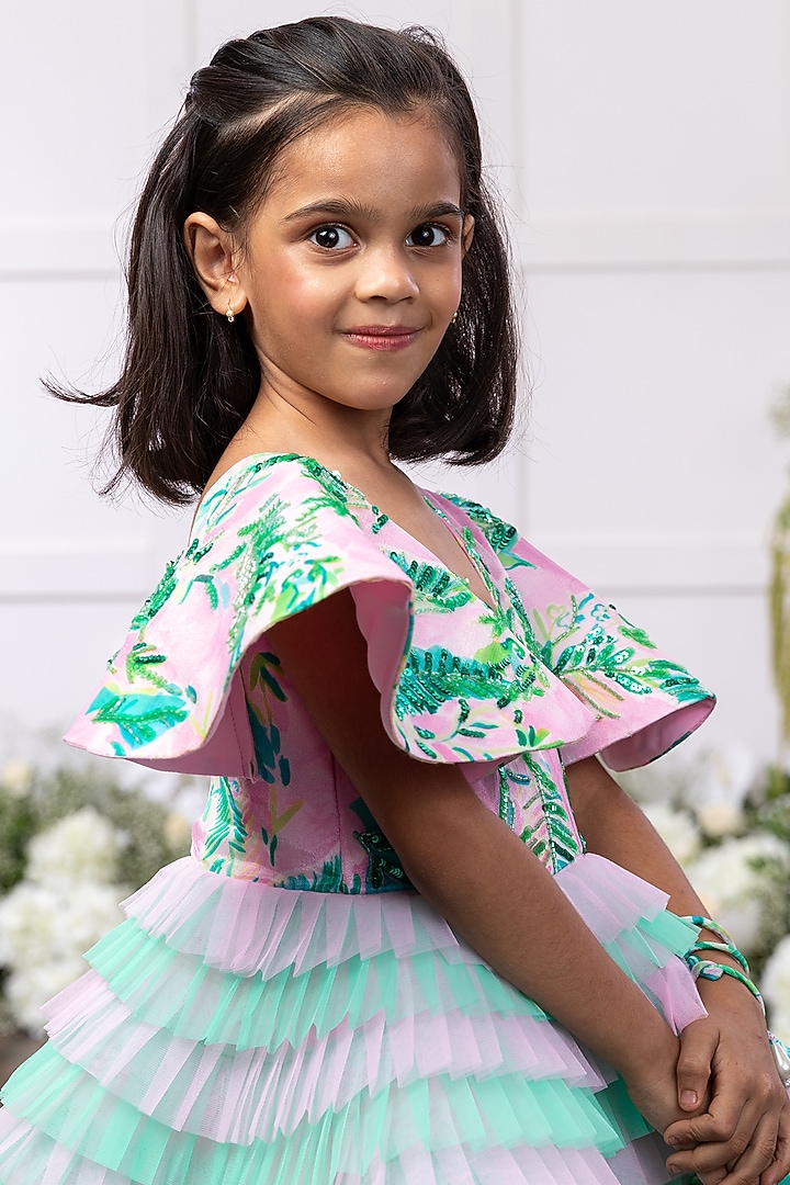 Light Blue Net Printed Gown For Girls by TAMASHA at Pernia's Pop Up Shop