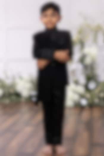 Jet Black Silk Beadwork Sherwani Set by Tinsel Kids at Pernia's Pop Up Shop