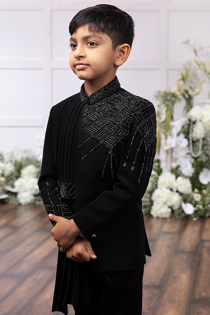 Jet Black Silk Beadwork Sherwani Set by TAMASHA at Pernia's Pop Up Shop