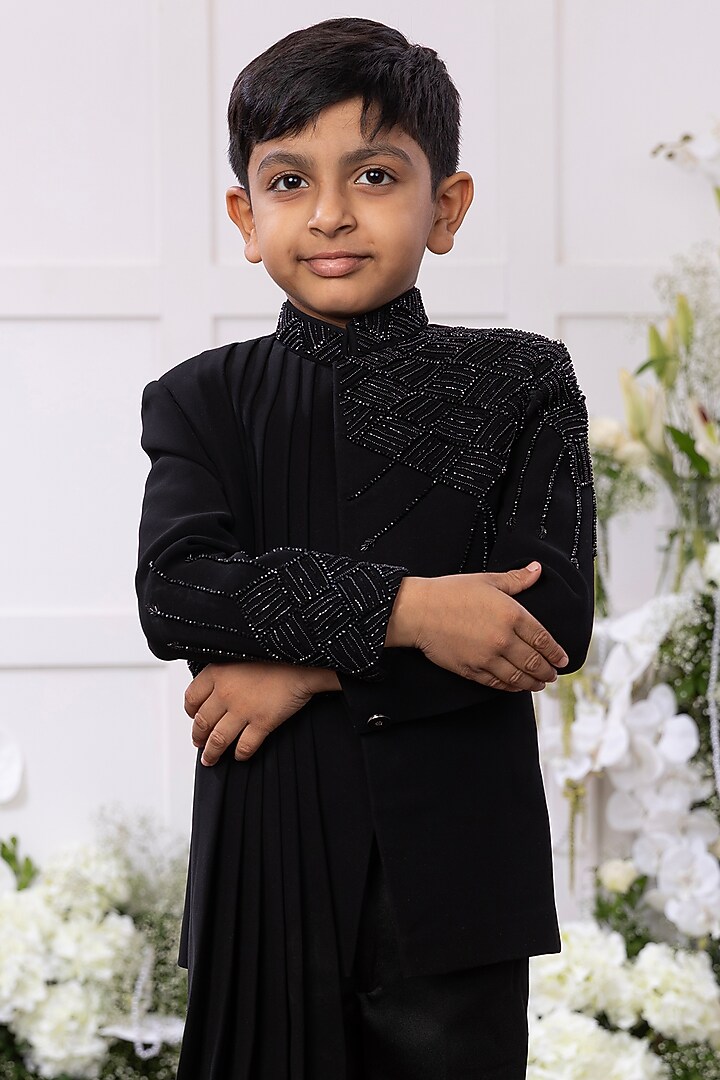 Jet Black Silk Beadwork Sherwani Set by TAMASHA at Pernia's Pop Up Shop