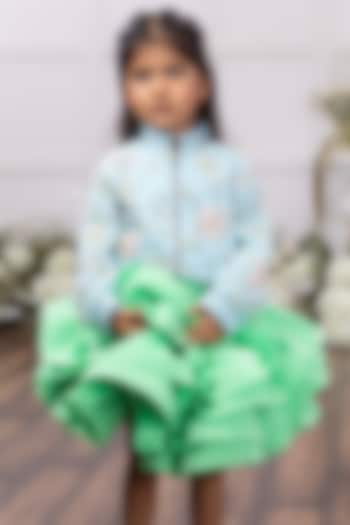 Lime Green Scuba Ruffled Skirt Set For Girls by Tinsel Kids at Pernia's Pop Up Shop
