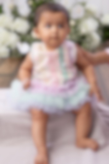 Multi-Colored Net Embroidered Dress For Girls by Tinsel Kids at Pernia's Pop Up Shop