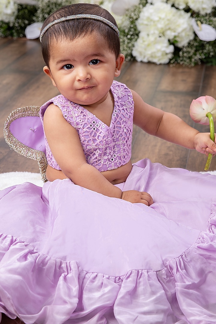 Lavender Silk & Banarasi Lehenga Set For Girls by TAMASHA at Pernia's Pop Up Shop