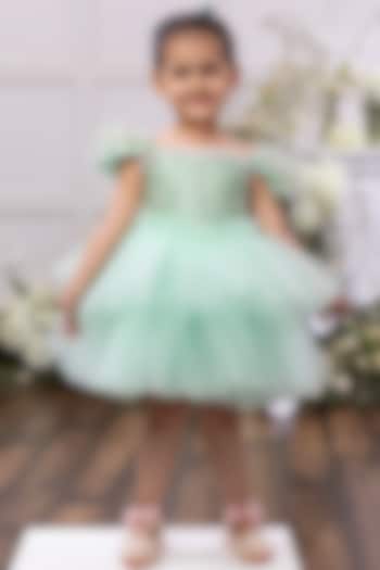 Soft Mint Silk & Net Hand Embellished Dress For Girls by Tinsel Kids at Pernia's Pop Up Shop