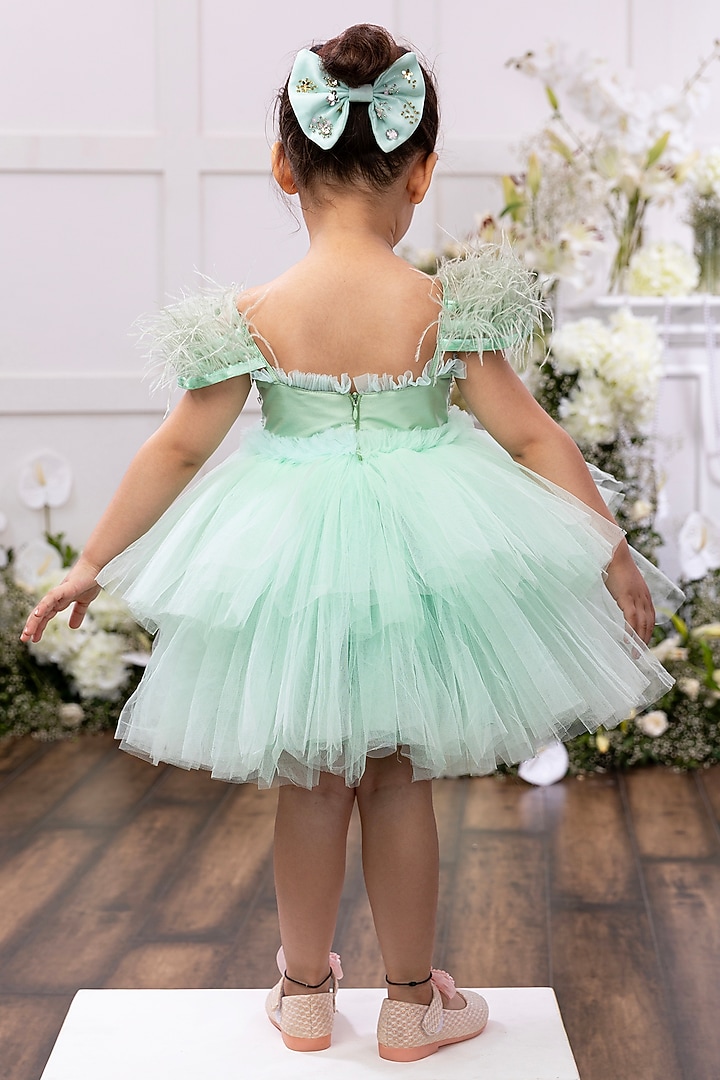 Soft Mint Silk & Net Hand Embellished Dress For Girls by TAMASHA at Pernia's Pop Up Shop