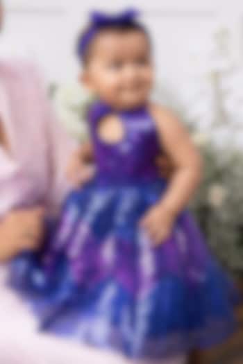 Purple & Blue Structured Fabric Embroidered Lehenga Set For Girls by Tinsel Kids at Pernia's Pop Up Shop