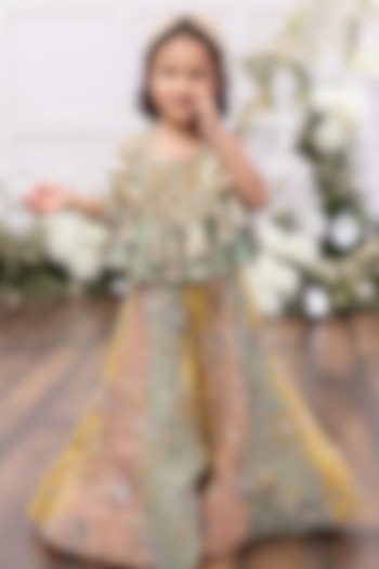 Multi-Colored Silk Embroidered Lehenga Set For Girls by Tinsel Kids at Pernia's Pop Up Shop