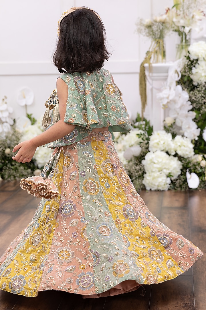 Multi-Colored Silk Embroidered Lehenga Set For Girls by TAMASHA at Pernia's Pop Up Shop