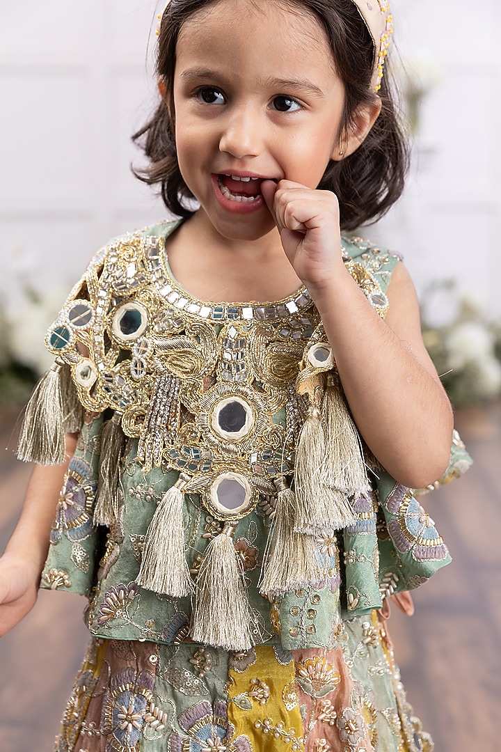Multi-Colored Silk Embroidered Lehenga Set For Girls by TAMASHA at Pernia's Pop Up Shop