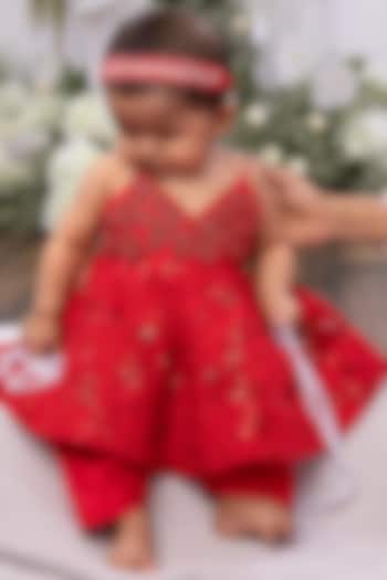 Red Silk Embroidered Dress For Girls by Tinsel Kids at Pernia's Pop Up Shop