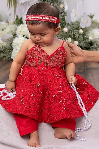 Red Silk Embroidered Dress For Girls by TAMASHA