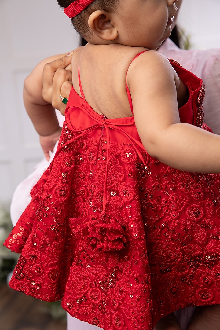 Red Silk Embroidered Dress For Girls by TAMASHA at Pernia's Pop Up Shop
