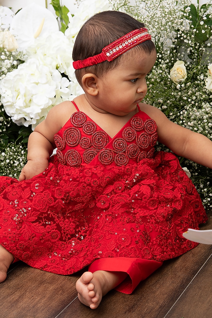 Red Silk Embroidered Dress For Girls by TAMASHA at Pernia's Pop Up Shop
