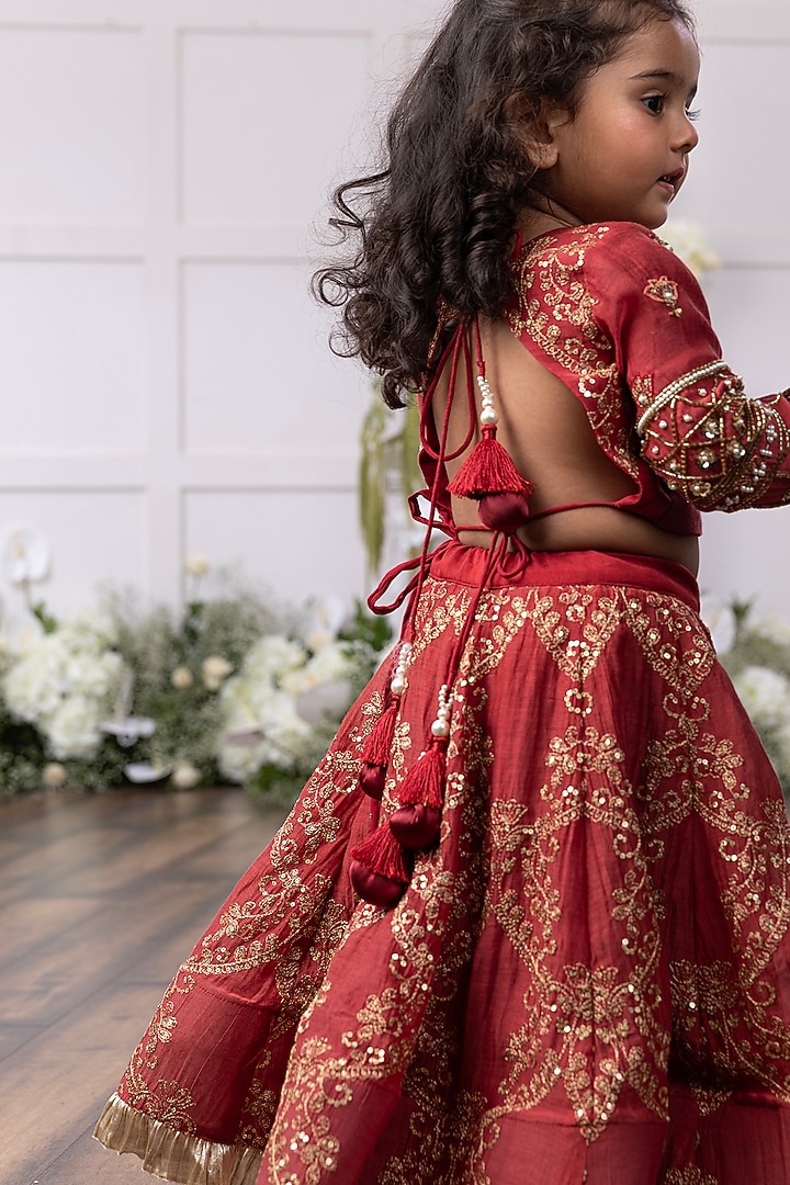 Red Silk Embroidered Lehenga Set For Girls by TAMASHA at Pernia's Pop Up Shop