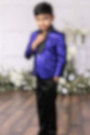 Royal Blue Silk Embroidered Blazer Set For Boys by Tinsel Kids at Pernia's Pop Up Shop