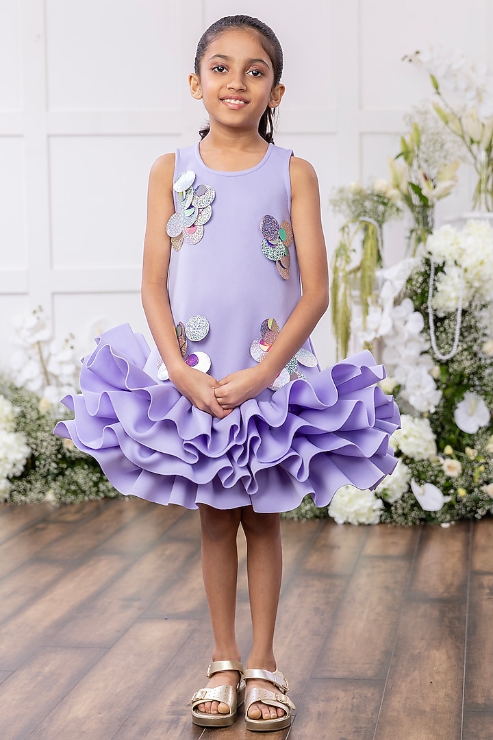 Lavender Scuba Embellished Dress For Girls by Tinsel Kids at Pernia's Pop Up Shop