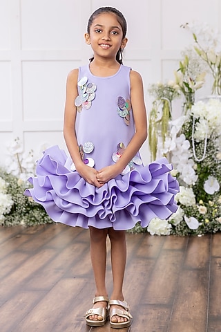 Lavender Scuba Embellished Dress For Girls by Tinsel Kids