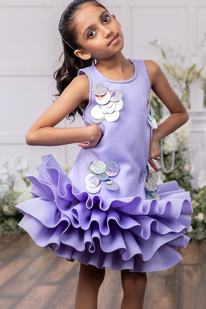 Lavender Scuba Embellished Dress For Girls by TAMASHA at Pernia's Pop Up Shop