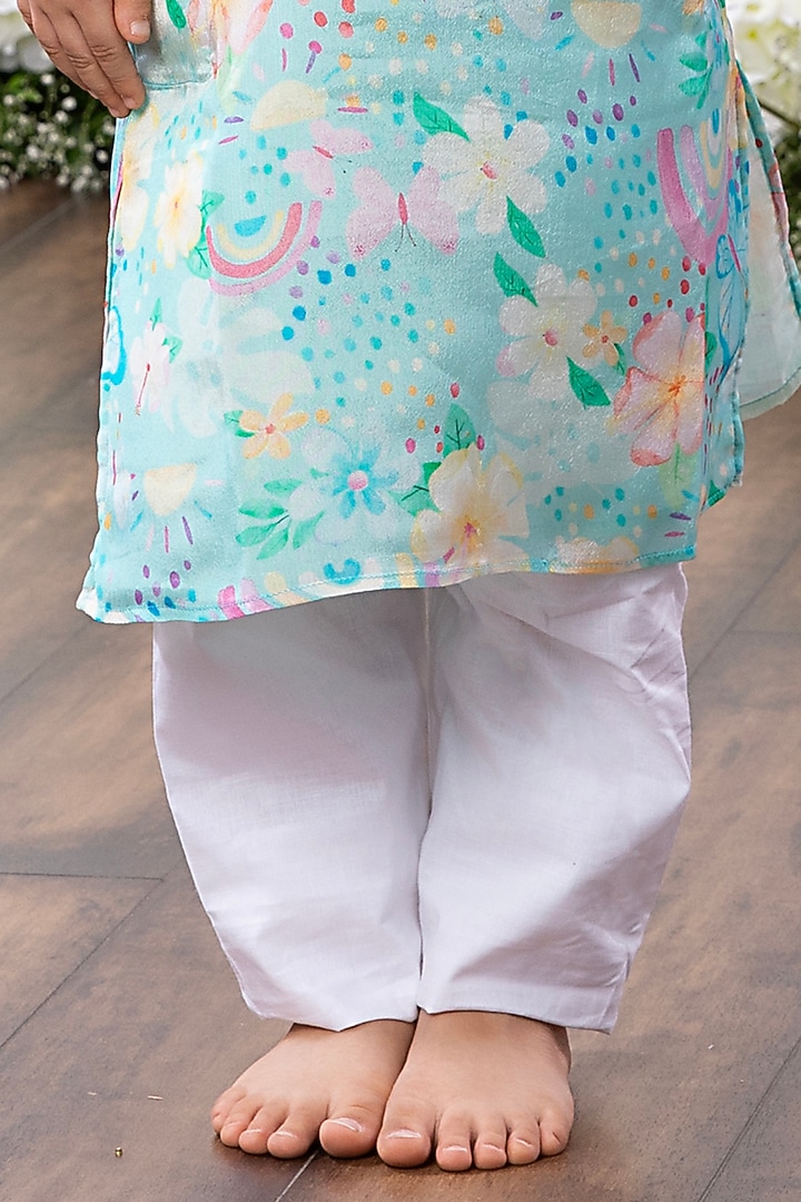 Aqua Blue Cotton Printed Kurta Set For Boys by TAMASHA at Pernia's Pop Up Shop