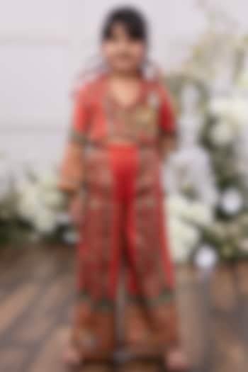 Red Silk Embroidered Co-Ord Set For Girls by Tinsel Kids at Pernia's Pop Up Shop