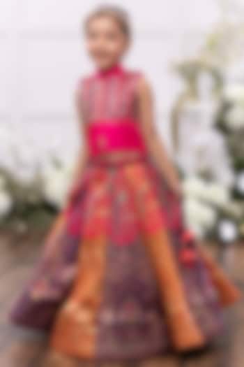 Multi-Colored Silk Embroidered Lehenga Set For Girls by Tinsel Kids at Pernia's Pop Up Shop