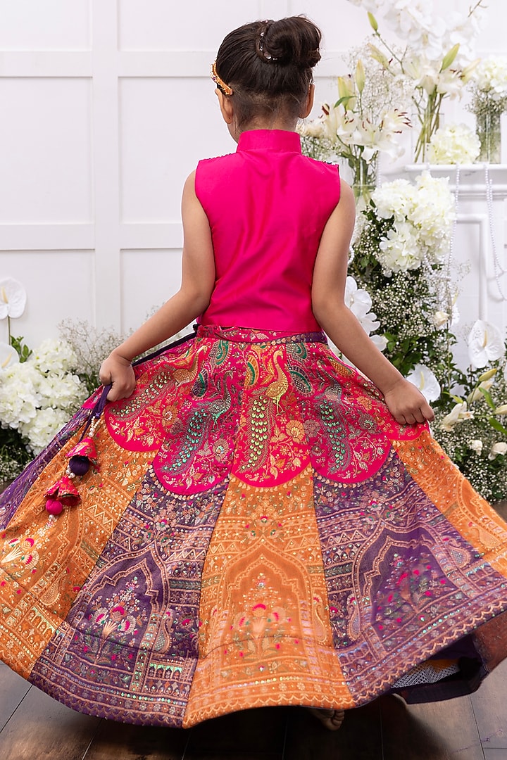Multi-Colored Silk Embroidered Lehenga Set For Girls by TAMASHA at Pernia's Pop Up Shop