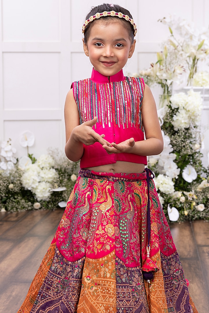 Multi-Colored Silk Embroidered Lehenga Set For Girls by TAMASHA at Pernia's Pop Up Shop