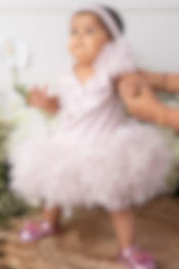 Blush Pink Net Embellished Dress For Girls by Tinsel Kids at Pernia's Pop Up Shop