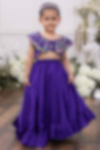 Royal Blue Silk Lehenga Set For Girls by Tinsel Kids at Pernia's Pop Up Shop