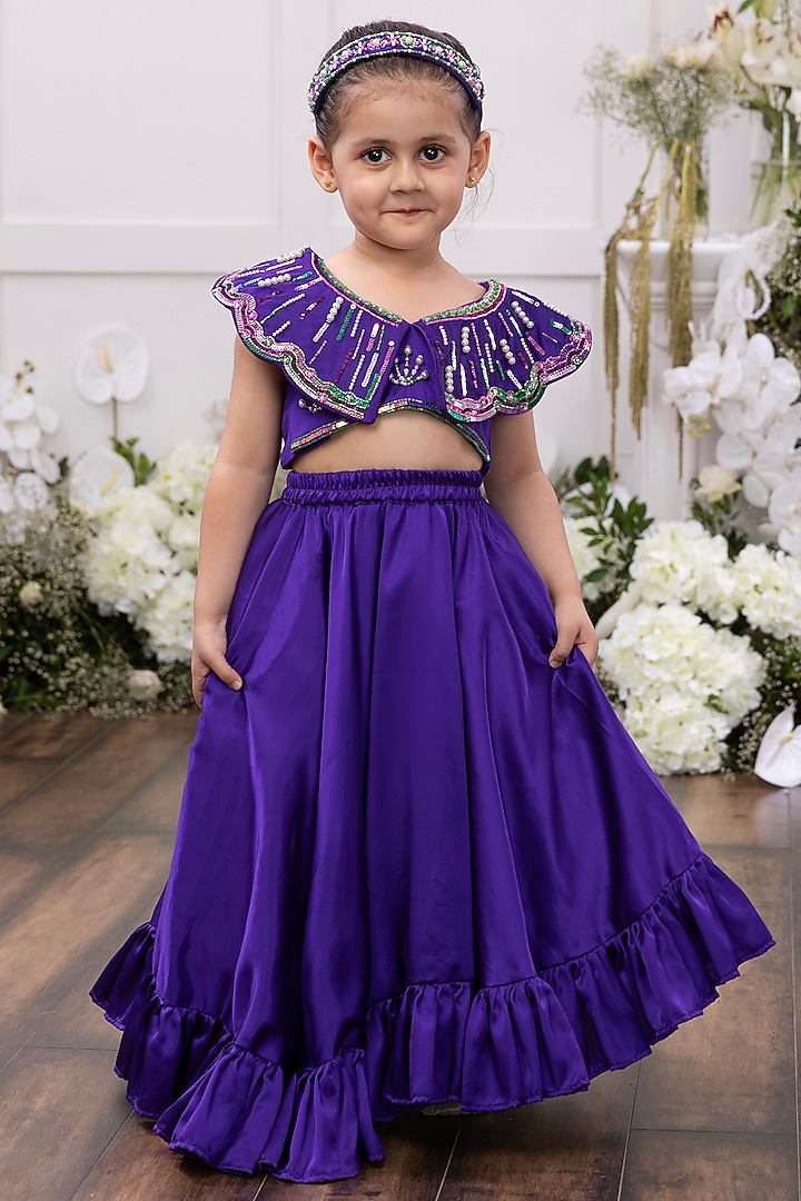 Royal Blue Silk Lehenga Set For Girls by Tinsel Kids at Pernia's Pop Up Shop